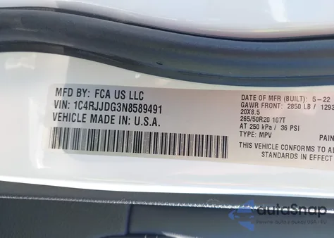 2022 Jeep Grand Cherokee L Overland 4X2 from USA, damaged, VIN 1C4RJJDG3N8589491